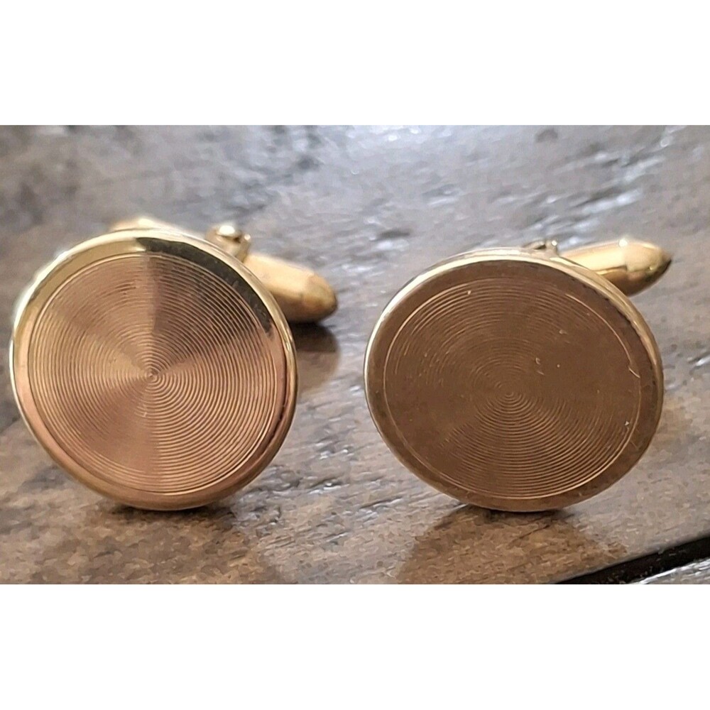 Vintage Anson or Swank Mid-Century 14K Gold Filled Engine Turned Cufflinks